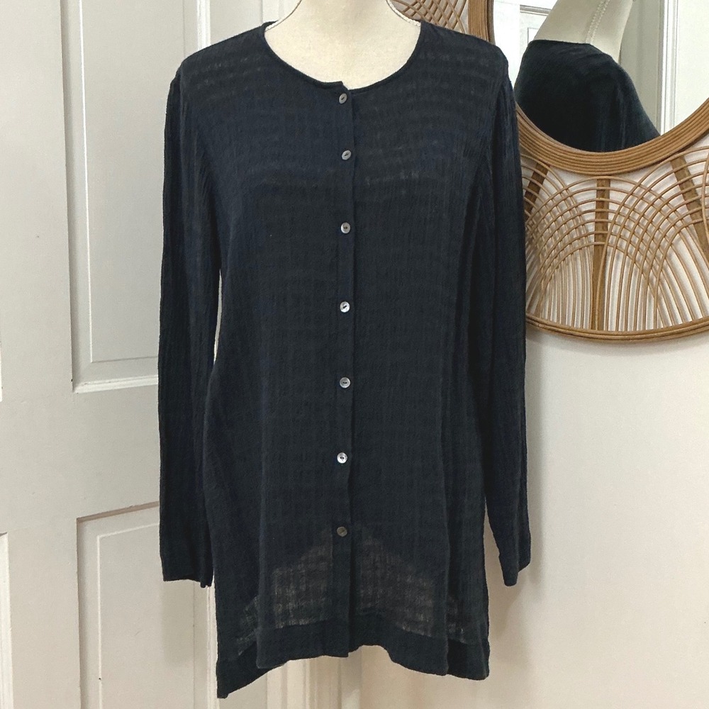 Pure Jill Linen and Cotton Tunic M Deep Blue Boho Minimalist Lagenlook Coastal